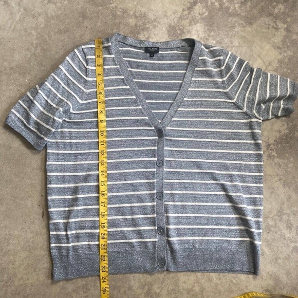 Talbots Sweater Womens 1X Cardigan Shimmer Striped Short Sleeve Button Stretch - Picture 4 of 9